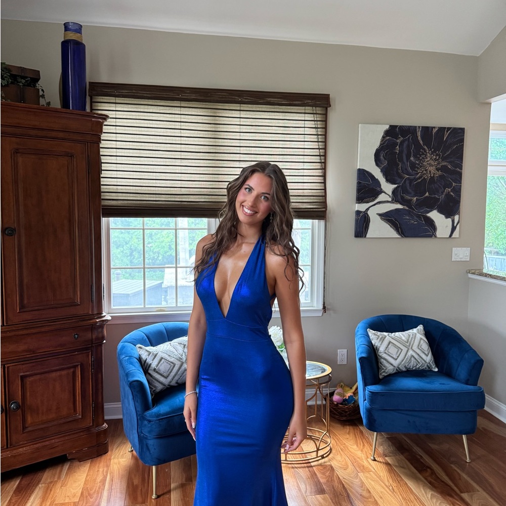 Elegant Blue Halter Dress
